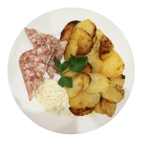Spreewälder Gurkensülze mit Bratkartoffeln und Remoulade