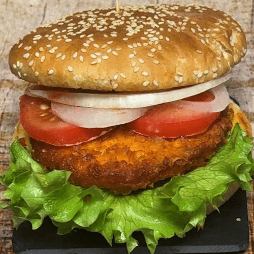 Chickenburger mit Pommes