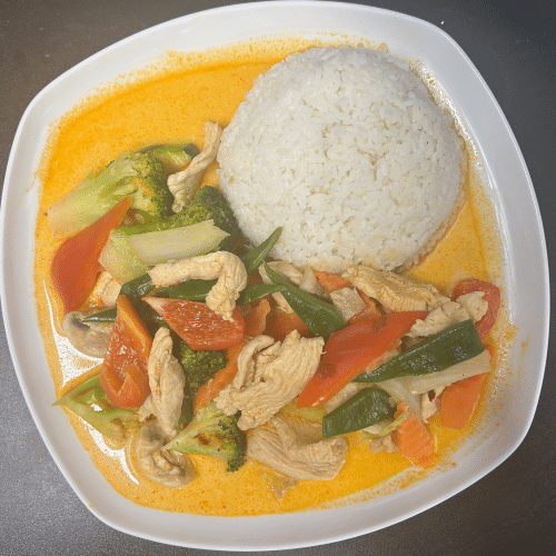 Gebratene Hähnchenbrust mit Mango Soße und Gemüse