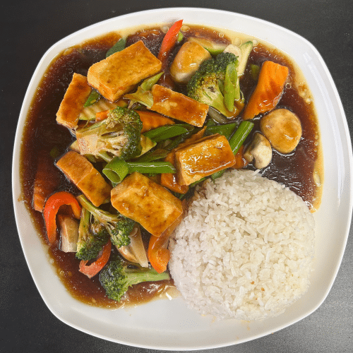 Gebratenes Gemüse mit scharfer Hoisin-Sau (vegan, leicht scharf)
