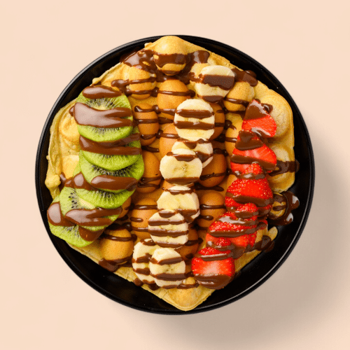 Bubble Waffel mit Schokolade und Früchten (hausgemacht)