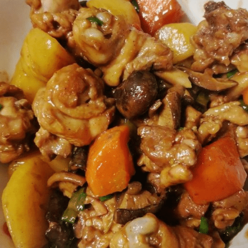 Zartes Hähnchen mit Shiitake- Pilzen in Sojasauce
