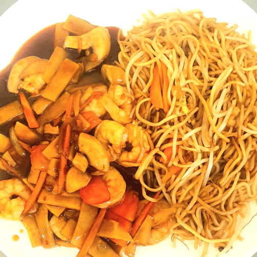 Garnelen mit frischen Champignons (scharf)