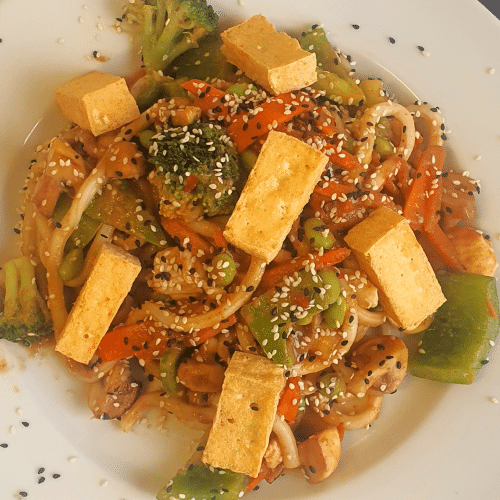 Japanische Udon Nudols Tofu Erdnussauce