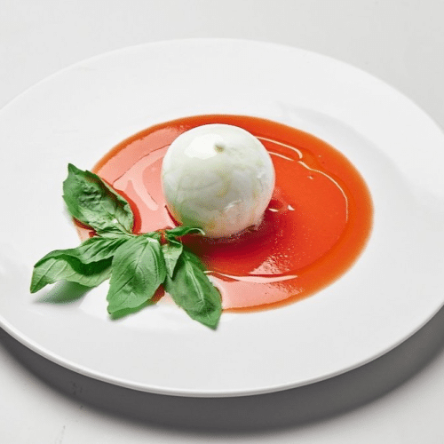 Bio Burrata con Centrifuga di Pomodorini e Basilico