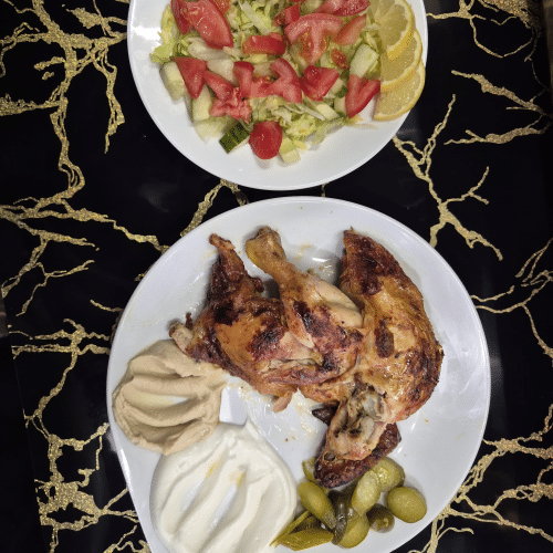 Menü - Halbes Hähnchen mit Salat