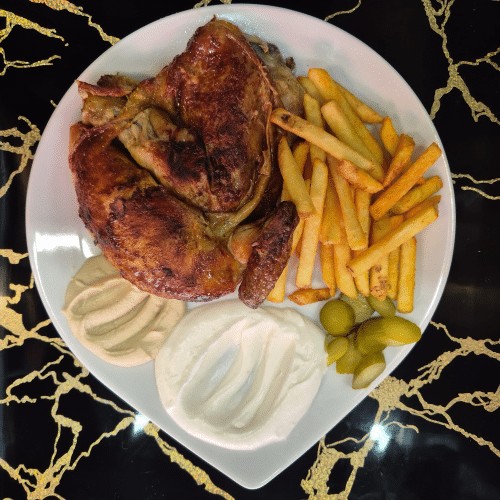 Menü - Halbes Hähnchen mit Pommes