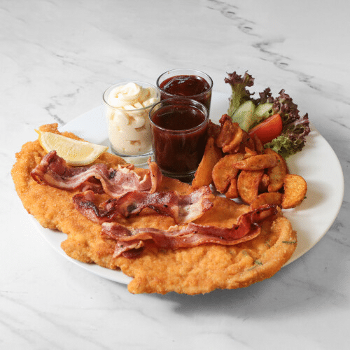 XXL-Schnitzel vom Schwein -Western Style- mit Bacon