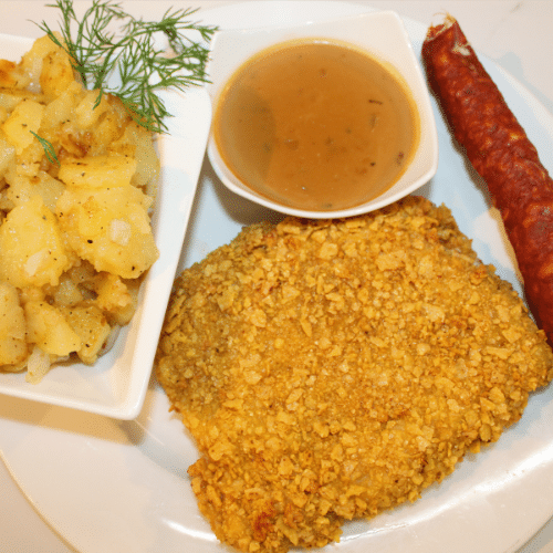 XXL Spanisches Cordon bleu mit gebratenen Erdäpfeln