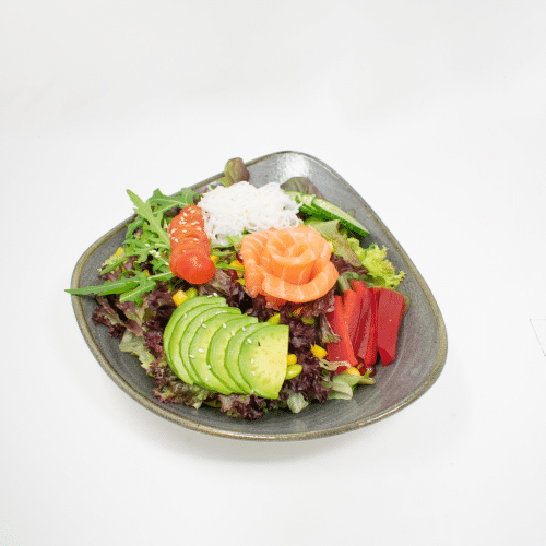 Gemischter Salat mit Glasnudeln, Garnelen und Salatsauce