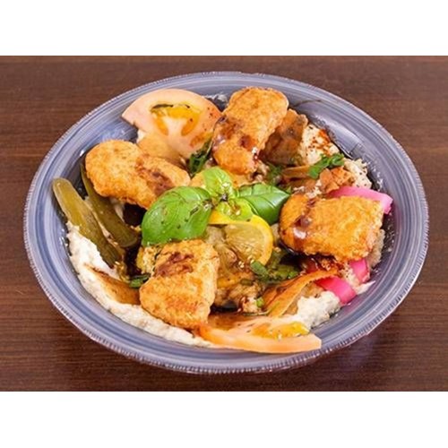 Baba Ghanoush mit Chicken Nuggets