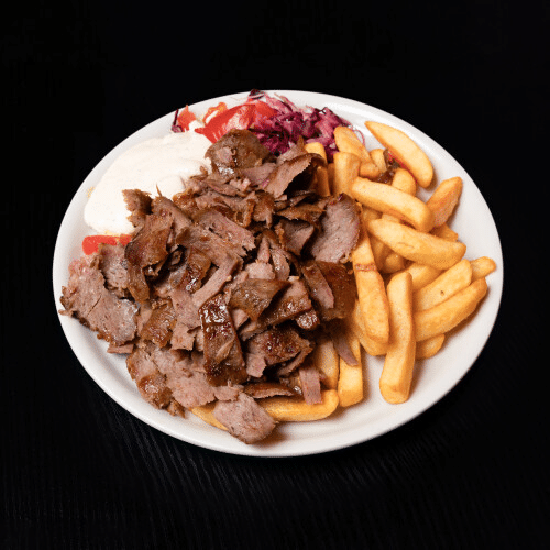 Döner-Teller mit Pommes (Kalbfleisch)