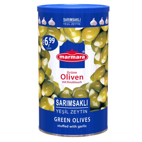 Marmara grüne Oliven mit Knoblauch 800g