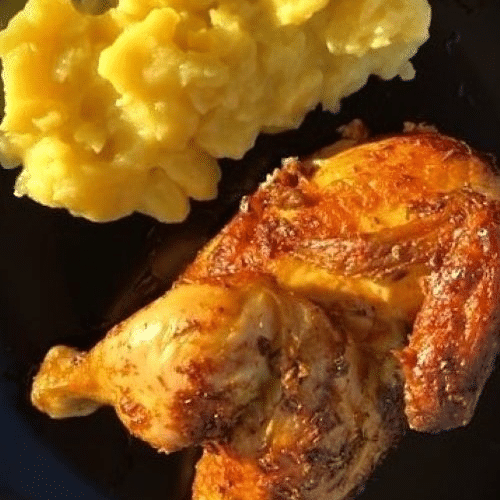 Ganzes Grillhähnchen hausgemacht mit Kartoffelsalat