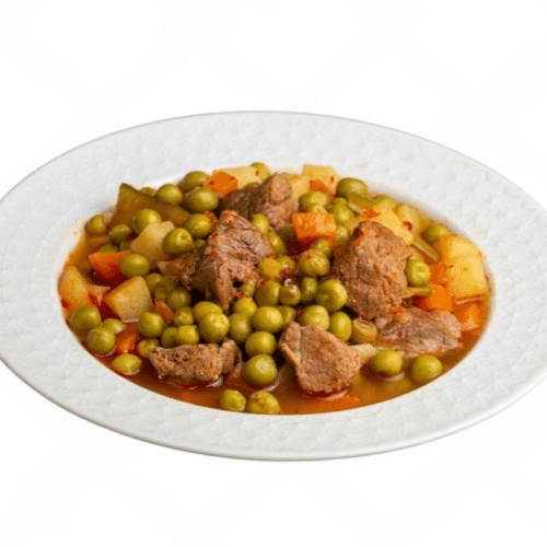 Erbsen mit Karotten und Fleisch