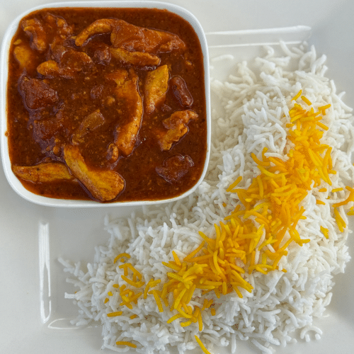 Hähnchen mit süß und Reis