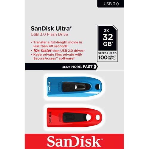 SANDISK Ultra USB-Stick, 32 GB, 100 MB/s, Blau und Rot 2602757