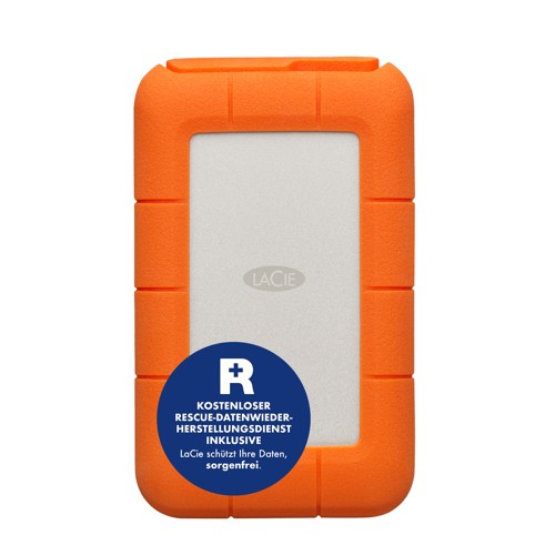 LACIE Rugged USB-C Festplatte, 2 TB HDD, 2,5 Zoll, extern, Silber/Orange 2231671
