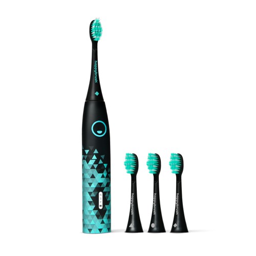 HAPPYBRUSH Eco VIBE 3 Schall-Zahnbürste + Aufsteckbürsten, Elektrische Zahnbürste Schwarz/Mint, Reinigungstechnologie: 2910373