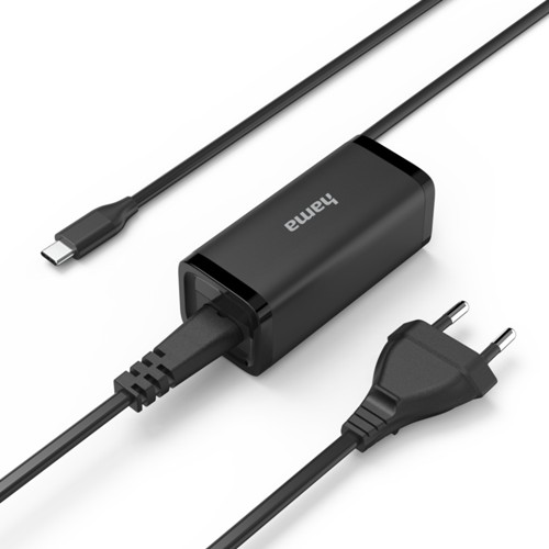 HAMA 200023 USB-C NOTEBOOK-NETZTEIL, 5-20V/65W Notebook-Netzteil Universal, 5 - 20 Volt 65 W, Schwarz 3001351