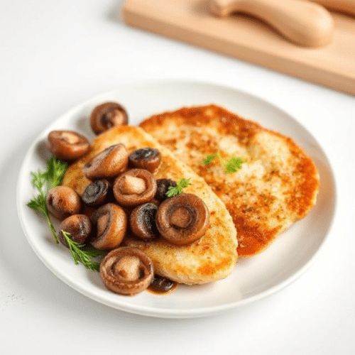 Schnitzel mit gebratenen Champignons