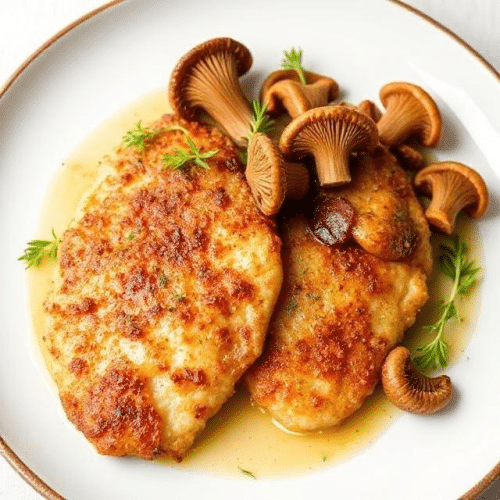 Schnitzel mit gebratenen Pfifferlinge