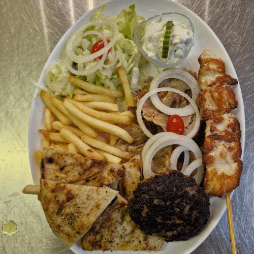Gyros, Hacksteak und Suflaki vom Hähnchen
