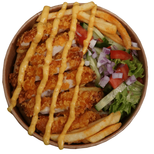Pommes Bowl mit Crispy Chicken & Salat