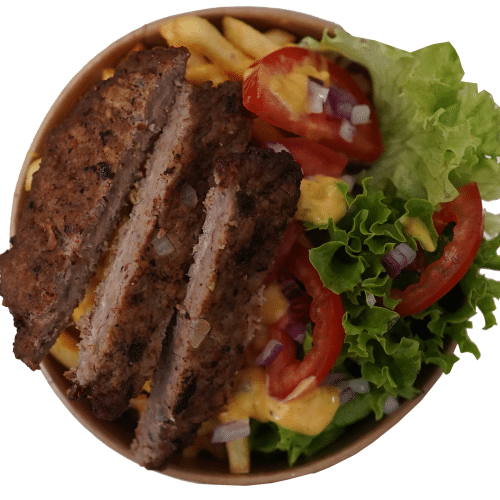 Pommes Bowl mit Köfte (Hackfleisch Bulette) & Salat