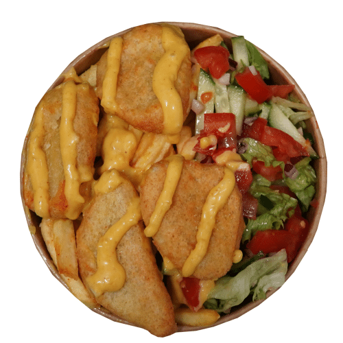 Pommes Bowl mit Nuggets & Salat