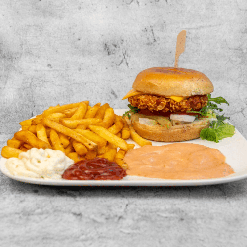 Chicken Burger mit Pommes Frites
