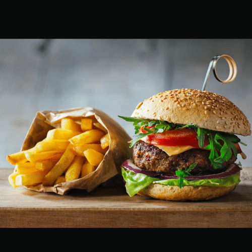Hamburger mit Pommes frites