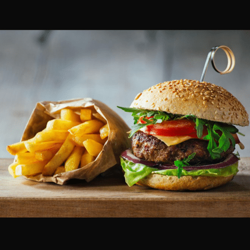 XXL Hamburger mit Pommes frites