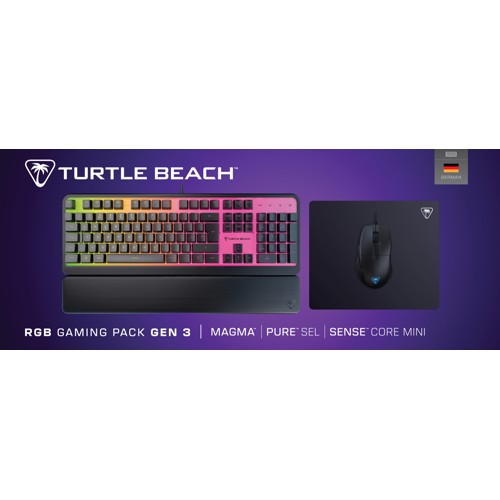 TURTLE BEACH Gaming-Maus Pure SEL, Gaming-Tastatur Magma, Gaming-Mauspad Sense Core Mini, Bundle, kabelgebunden, Schwarz 2969468