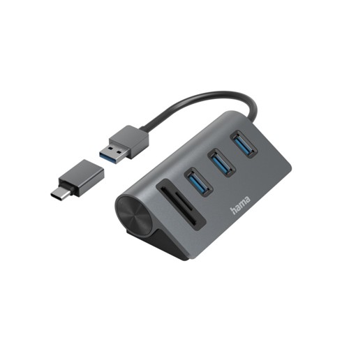 HAMA 5 Ports, 3x USB-A, SD, microSD, USB-Hub / Kartenleser, Anthrazit/Schwarz 2843217