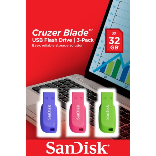 SANDISK Cruzer Blade USB-Stick, 32 GB, Violett, Pink, Grün 2602758