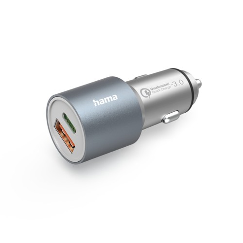 HAMA 1x USB-C, USB-A PD/QC Kfz-Schnellladegerät Silber 2838646