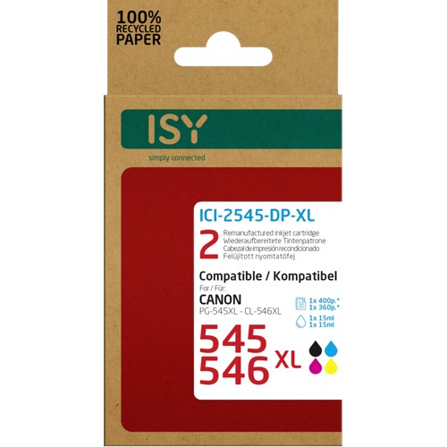 ISY ICI-2545-DP-XL Tintenpatrone Mehrfarbig (Doppelpack 2 Canon PG-545XL bk + CL-546XL cl) 2935498