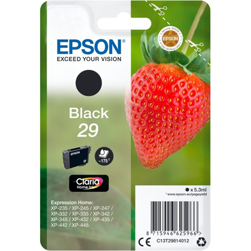 EPSON XP332 XP455 Erdbeere Original Tintenpatrone Schwarz (C13T29814012) 2219385