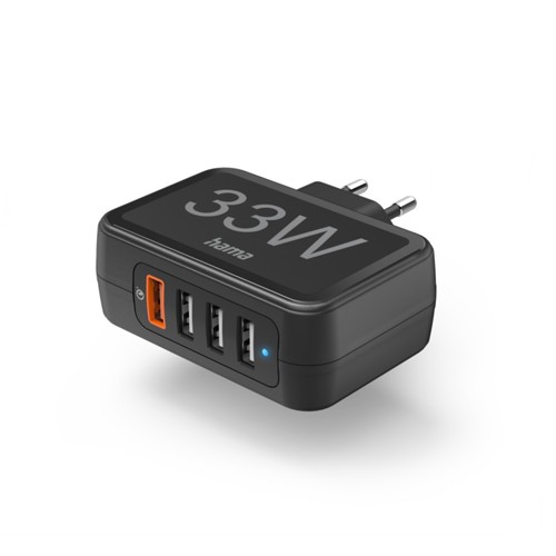 HAMA USB-A 4 Port Schnellladegerät Universal 33 Watt, Schwarz 2824562
