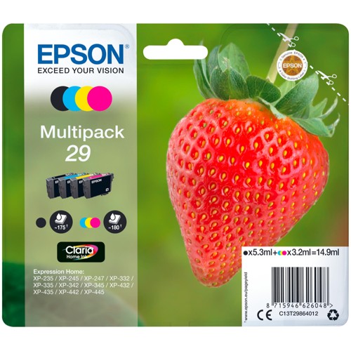 EPSON XP332 XP455 Multipack Erdbeere, Original Tintenpatrone mehrfarbig (C13T29864012) 2219388
