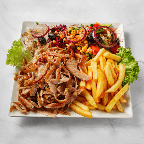 Döner Teller mit Pommes frites und Salat