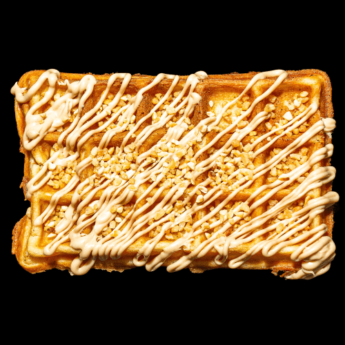 Waffel mit Haselnusssauce und Krokant