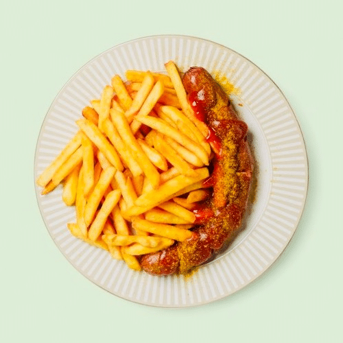 Rinder Currywurst mit Pommes frites