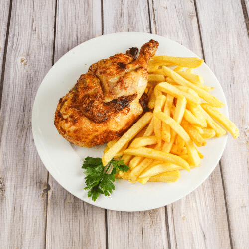 Halbes Hähnchen mit Pommes
