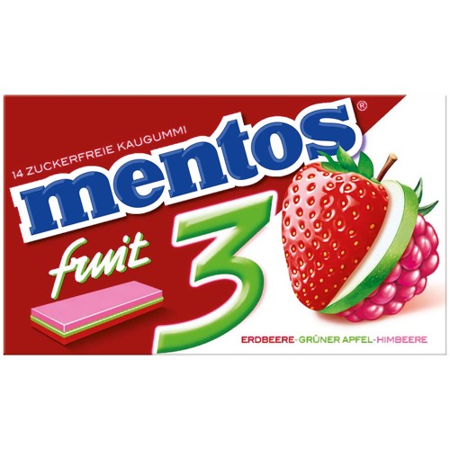 Mentos Fruit 3 Erdbeere-Grüner Apfel-Himbeere 14er 33g