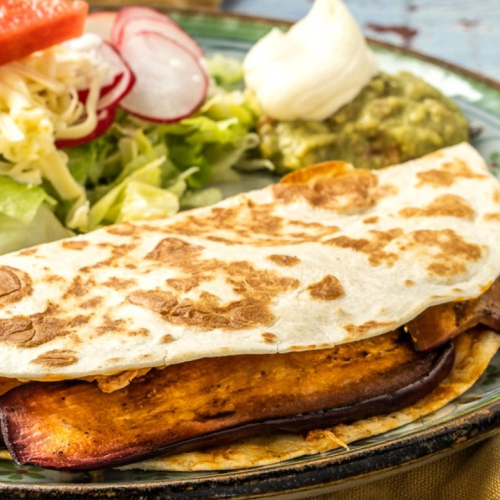 Quesadilla Aubergine (vegan, scharf)