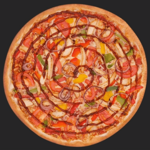 Pizza Hühnerfleisch, Champignons, Paprika und Zwiebeln