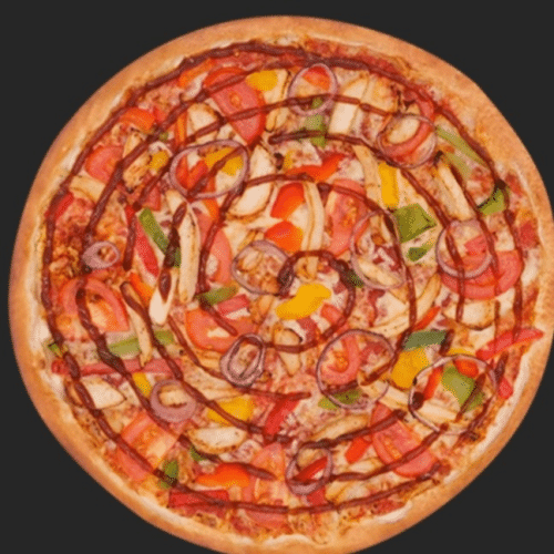 Pizza Hühnerfleisch, Mais, Paprika, roten Zwiebeln und Champignons