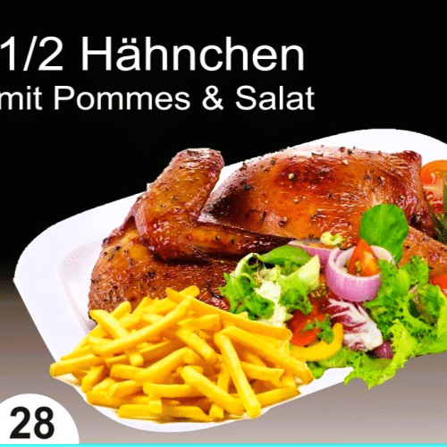 Halbes Hähnchen Mit Pommes und Salat
